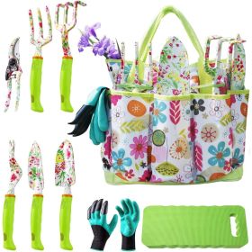 Garden Tool Set,Cute Gardening Gifts Women,Birthday Gifts Mom,Heavy Duty Tool Kit Gloves,Garden Tote,Kneeling Pad,Hand Pruner