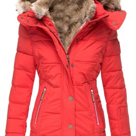 Plus Size Thick Fleece Lined Parka Coats; Women's Plus Plush Hooded Windproof Warm Down Outerwear Jackets With Pockets (Color: Red)