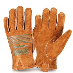 Man Work Gloves Stretchable Tough Grip Leather for Utility Construction Wood Cutting Cowhide Gardening Hunting Gloves 2010 (Color: Coffee-Logo)