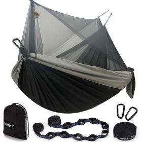 Hammock Camping with Rain Fly Tarp and Net, Portable Camping Hammock Double Tree Hammock Outdoor Indoor Backpacking (Color: Black   Grey-78)