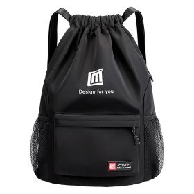 Draw String Back Bag Sport Gym Sackpack Sports Equipment Backpack Multi Pocket Gym Sackpack Waterproof For Yoga Camping Travel (Color: Black)