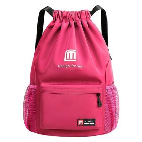 Draw String Back Bag Sport Gym Sackpack Sports Equipment Backpack Multi Pocket Gym Sackpack Waterproof For Yoga Camping Travel (Color: Hot Pink)