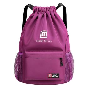 Draw String Back Bag Sport Gym Sackpack Sports Equipment Backpack Multi Pocket Gym Sackpack Waterproof For Yoga Camping Travel (Color: Purple)