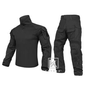 KRYDEX CP Style Tactical Camouflage Shirt & Pants Kit G3 Combat BDU Uniform Set For Outdoor Hunting Gear (Color: Black)