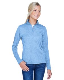 UltraClub 8618W Ladies' Cool & Dry Heathered Performance Quarter-Zip (Color: COLMBIA BLU HTHR)