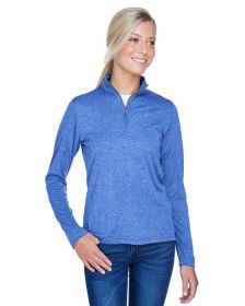 UltraClub 8618W Ladies' Cool & Dry Heathered Performance Quarter-Zip (Color: ROYAL HEATHER)