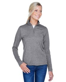 UltraClub 8618W Ladies' Cool & Dry Heathered Performance Quarter-Zip (Color: CHARCOAL HEATHER)