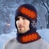 2 in 1 Winter Knitted Cap Neck Warmer USB Heated Beanie Hat Scarf Outdoor Cold Weather Rechargeable Heated Knitting Beanies